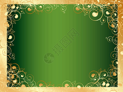 金框边界漩涡卷曲框架墙纸绿色插图绘画背景图片