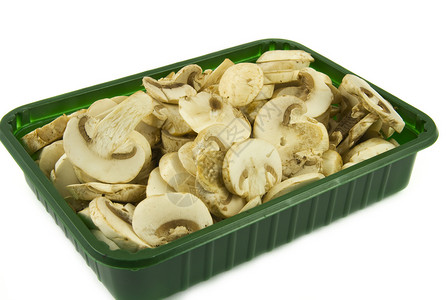切成绿包的粉红玉米蘑菇包装饮食套管食物蔬菜菌类美食厨房盒子白色背景图片