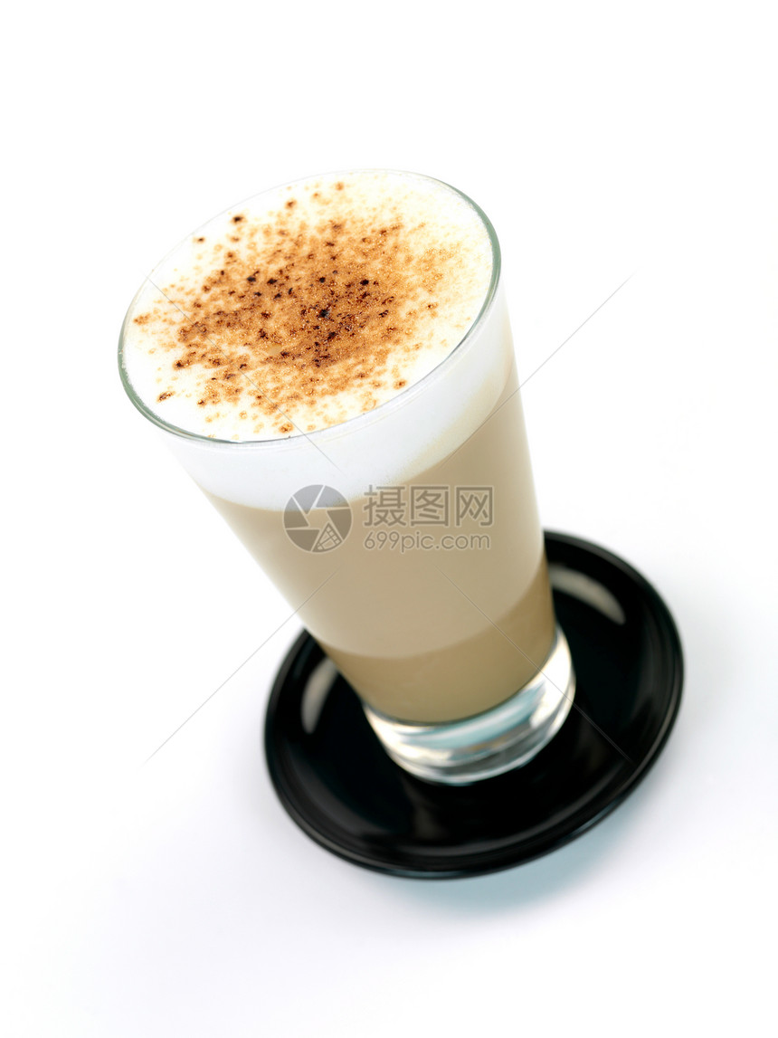 脱拿铁牛奶泡沫巧克力奶油早餐可可饮料玻璃棕色咖啡图片