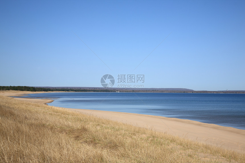 苏必湖蓝色灌木丛湖泊海岸线支撑刷子风景旅行荒野晴天图片