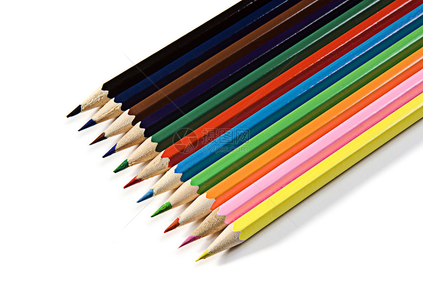 一套彩色铅笔工具孩子们雕刻锐化想像力绿色黑色多样性粉色黄色图片