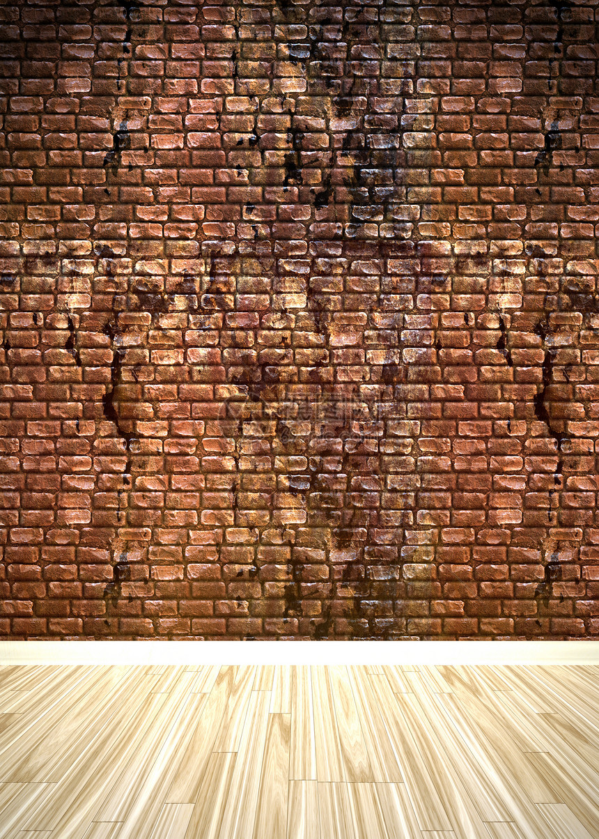 砖墙内空间房子硬木木地板木头棕色砖块红色插图地面公寓图片