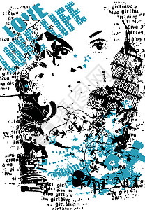 黑发海报涂鸦风格的城市流行艺术设计商业草图插图化妆品报纸写作刻字派对女士海报设计图片