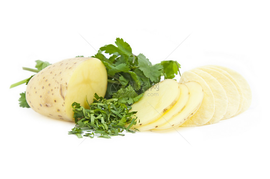 土豆 草药和薯片图片