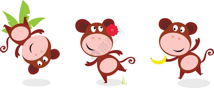 香蕉照片素材野外动物 棕色可爱猴子在白色背景上被孤立插画