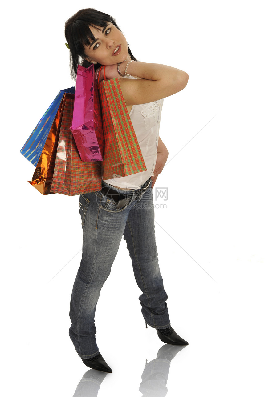 快乐的购物妇女成人购物者女性店铺商业高跟鞋脚跟销售顾客白色图片