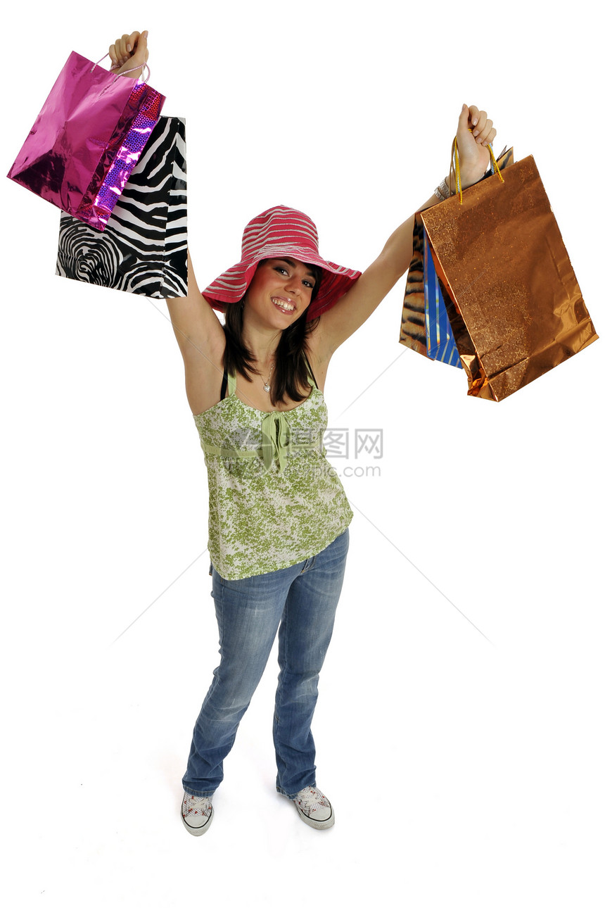 快乐的购物妇女店铺销售成人配件高跟鞋女性脚跟购物者销售量白色图片