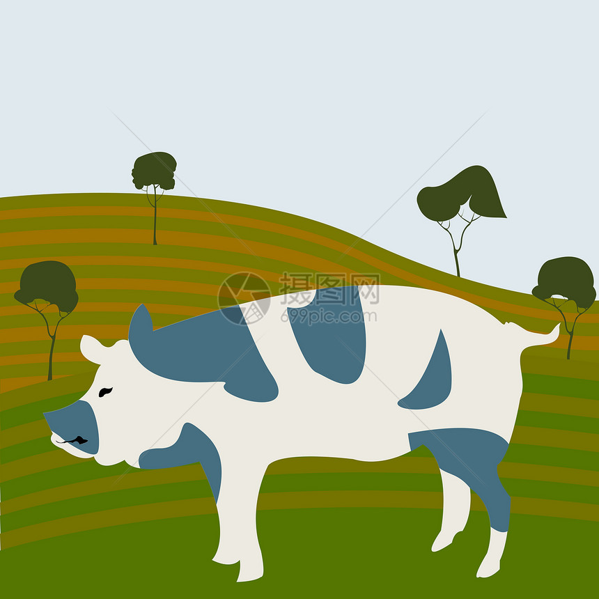 猪卡通片爬坡风景季节农民宠物小路乡村国家插图图片