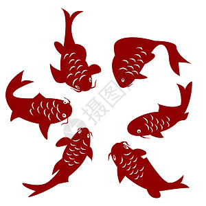 科伊鱼尾巴圆形程式化金鱼魅力运气红色鲤鱼艺术插图背景图片