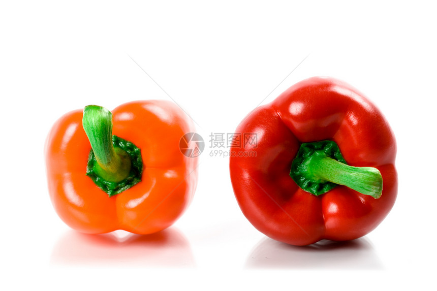 两只胡椒蔬菜绿色白色营养美食黄色食物红色红辣椒橙子图片