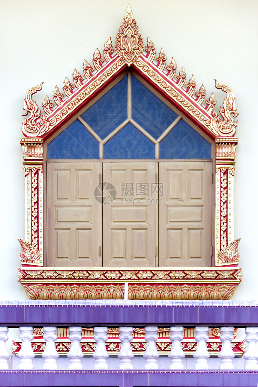 泰国佛教寺庙窗信仰神社佛教徒石头窗户连体宗教反射建筑佛陀图片