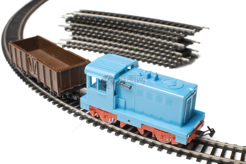 孤立的玩具列车货运白色车皮收藏车站蓝色火车礼物童年乘客图片