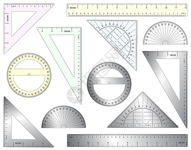 三角板量角器标尺设计数学插图乐器技术几何学金属学校仪器厘米插画