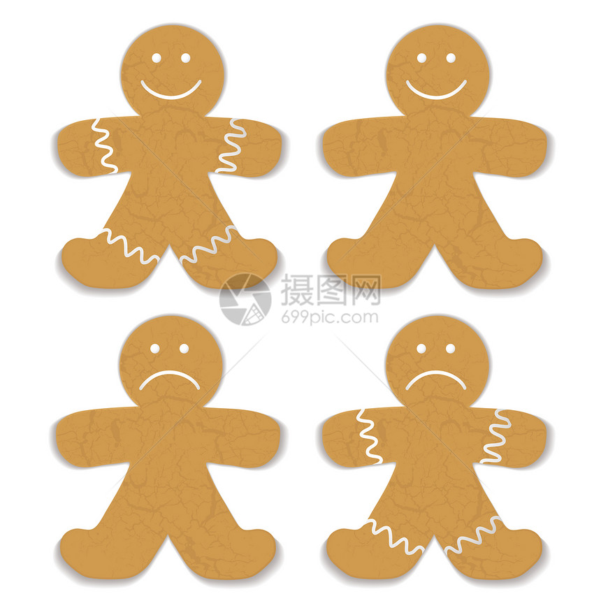 姜饼人饼干阴影装饰冰镇甜点食物插图小吃微笑男人图片