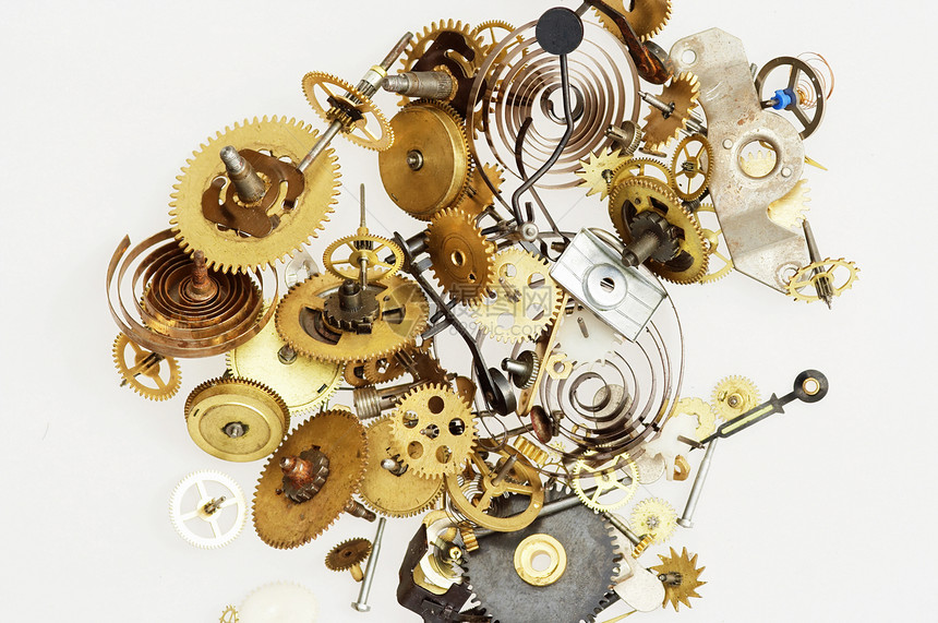破碎时钟工作机制时间轮子发条机械棘轮仪器车轮齿轮宏观概念图片