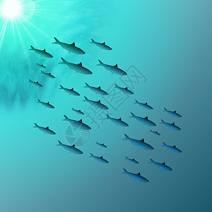 天空中鱼素材水下鱼类学校插图太阳浅滩阳光照射蓝色辉光深海栖息地环境涟漪背景