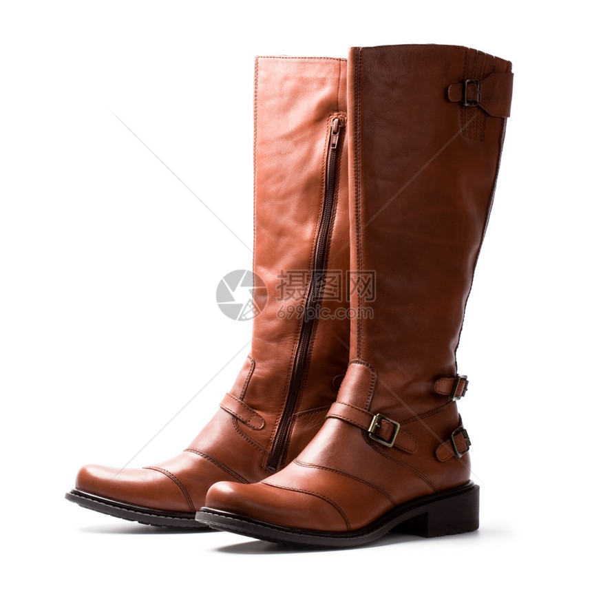 一双棕色靴子材料皮革衣服白色远足旅行配饰橡皮图片