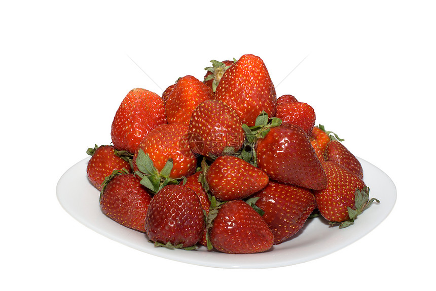 盘子上的草莓浆果食物工作室摄影香味水果红色叶子宏观水平图片