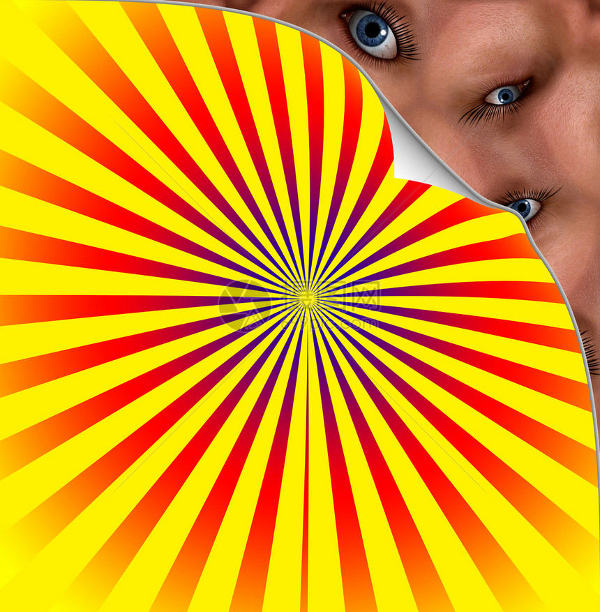 彩色背景下的可怕眼睛曲线学生坡度红色黄色弯曲睫毛蓝色线条图片