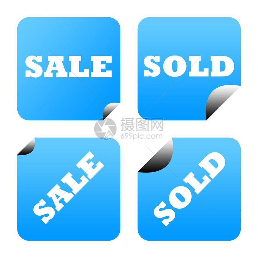 蓝贴纸或角落正方形销售圆形商业空白图形化插图价格网络图片