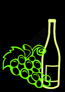 酒瓶和葡萄瓶子水果酒精餐厅果味插图绿色树叶背景图片