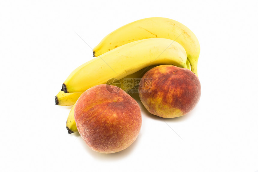 香蕉和桃子热带水果黄色异国红色健康情调食物图片