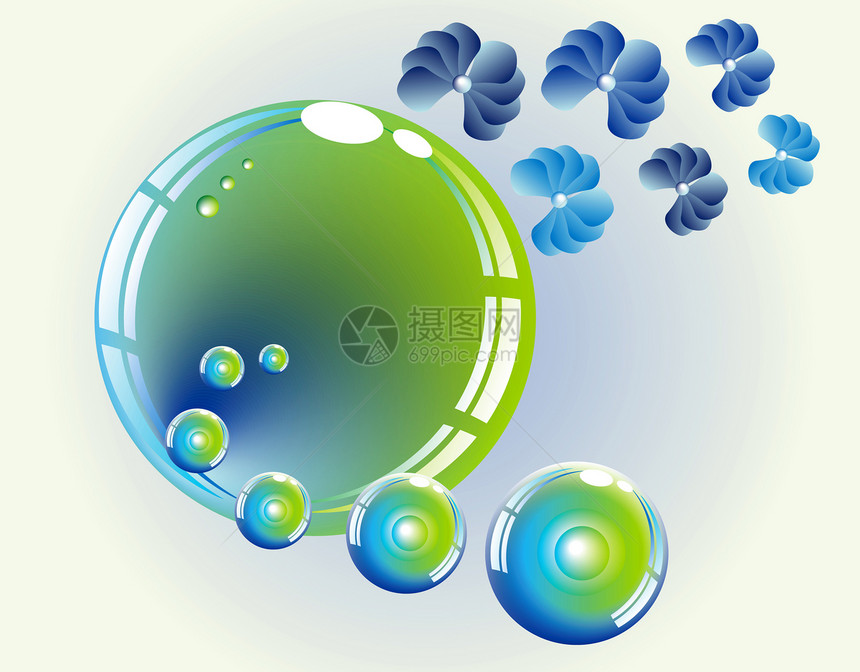 幻想花花球气泡插图艺术反射玻璃紫色辉光蓝色花朵白色图片