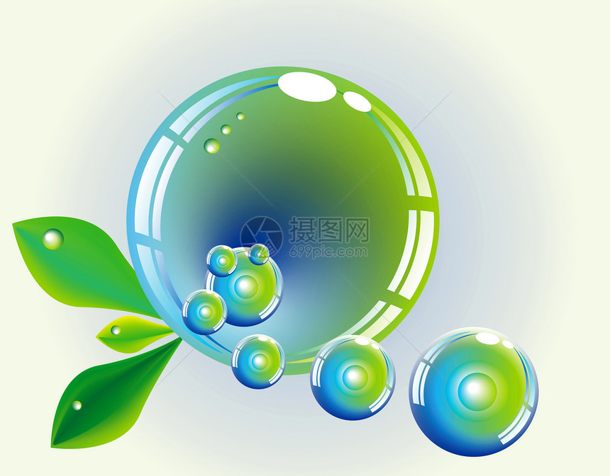 幻想叶子球反射插图玻璃艺术紫色绿色圆圈叶子气泡圆形图片