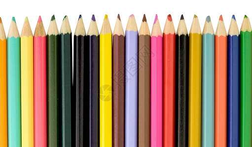 一套彩色铅笔蜡笔绿色白色黄色红色蓝色彩虹背景图片