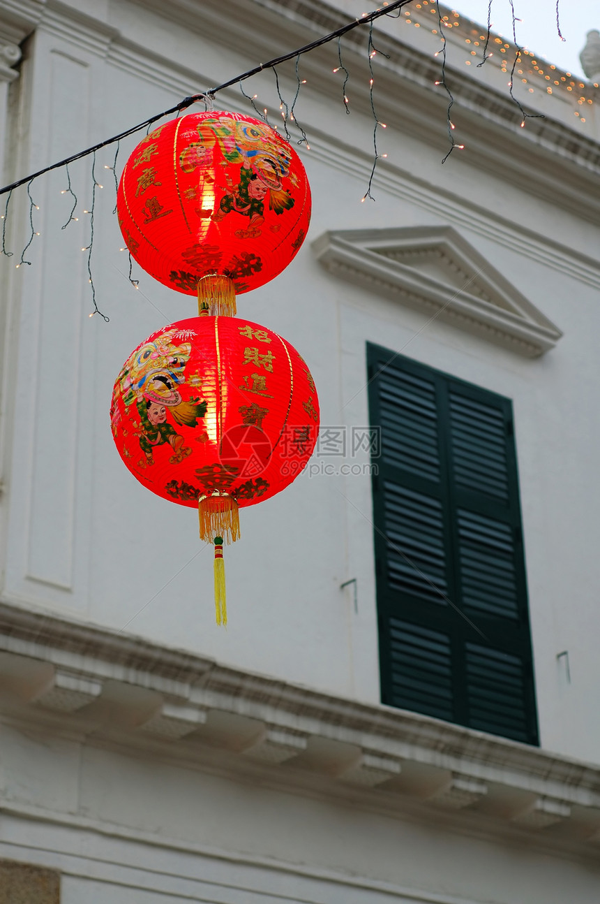 中国灯笼节日庆典红色月球装饰品古董文化白色殖民写作图片