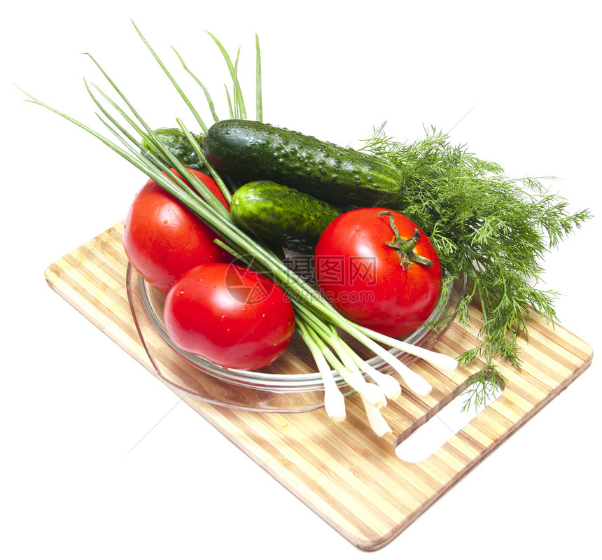 黄瓜和西红柿静物健康韭葱萝卜白色叶子红色食物绿色蔬菜图片