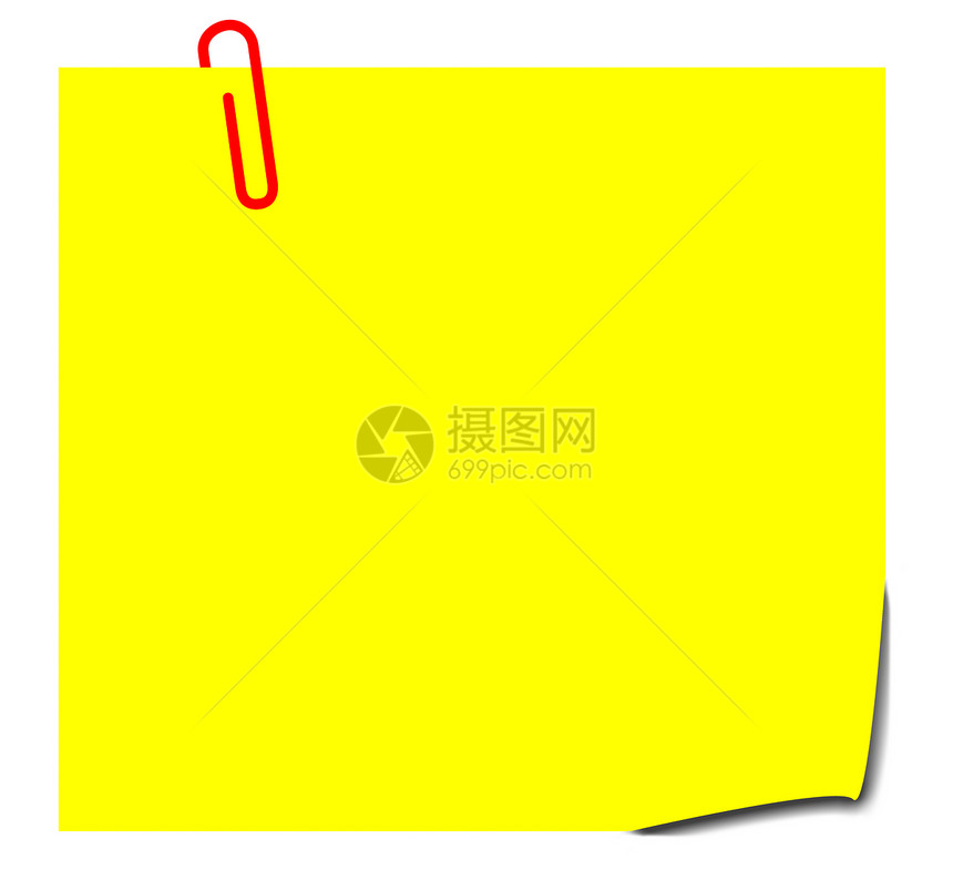 黄色粘贴笔记办公室正方形插图软垫角落商业邮政回形针夹子备忘录图片