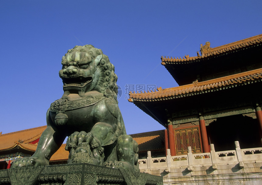 中华狮子土地宝藏印象天空纪念碑皇帝青铜文化国家蓝色图片