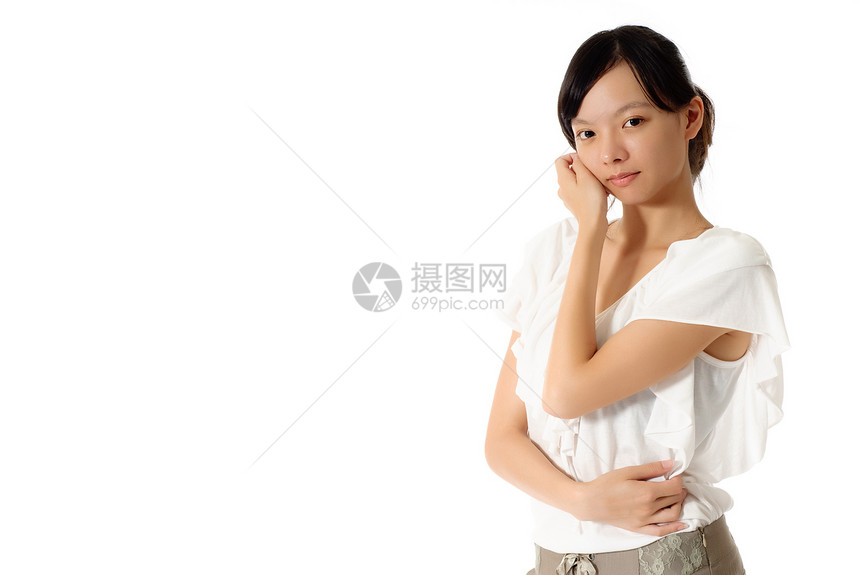 美丽美丽的女人手表白色女孩身体女性女士魅力孤独工作室图片