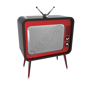 Retro TV 转发电视噪音屏幕手表天线视频监视器展示红色管子播送背景图片