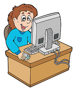 跪键盘的男孩计算机操作卡通男孩设计图片