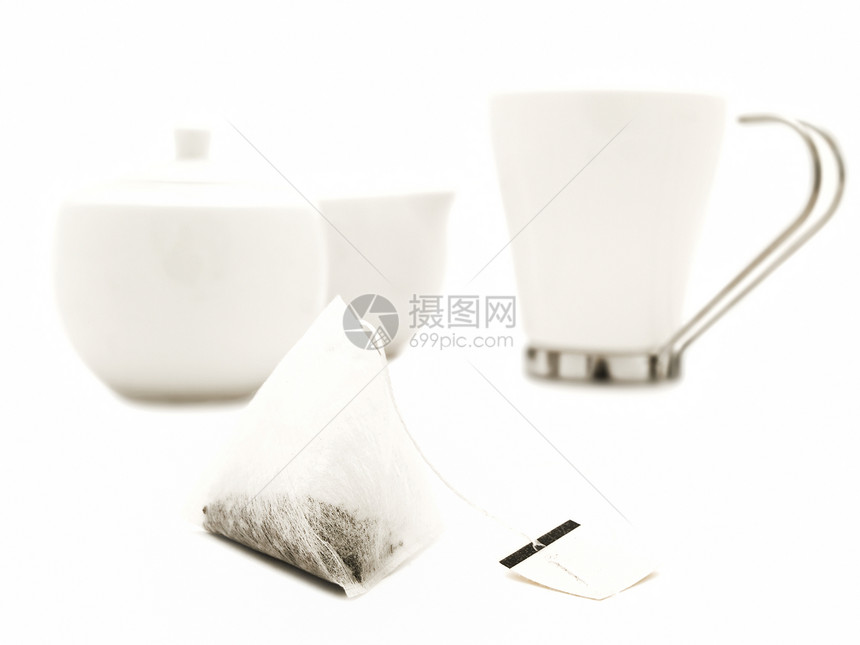 现代白色茶组玻璃手柄餐具茶包持有者物品茶具金属玻璃架糖罐图片
