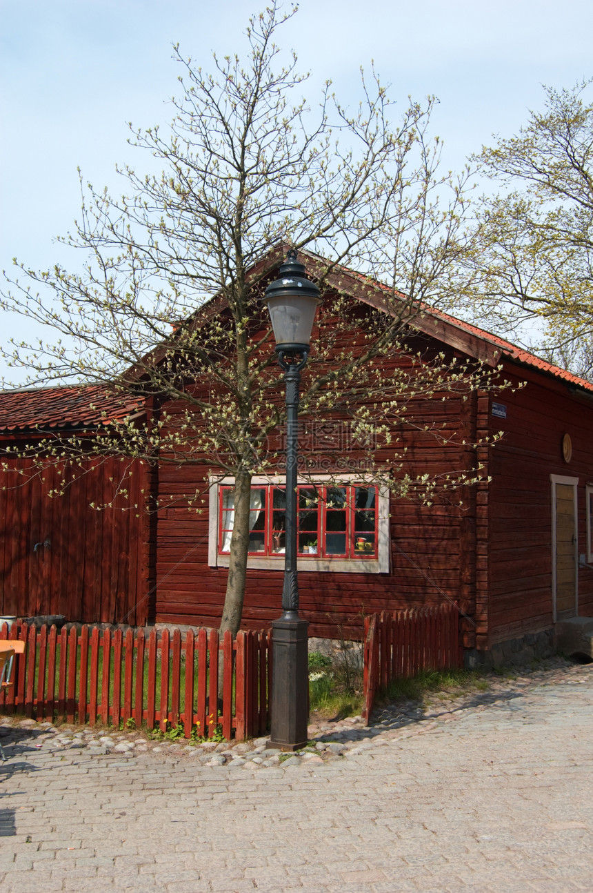 古时瑞典生活的景象旅行场景房子建筑风景街道红色建筑学历史棕色图片