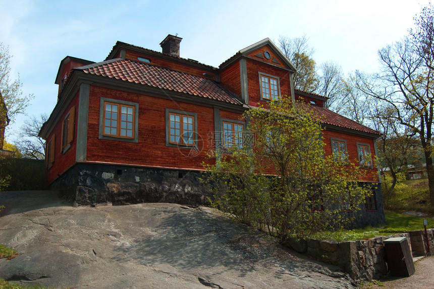 古时瑞典生活的景象房子红色旅行建筑学街道历史场景村庄棕色风景图片