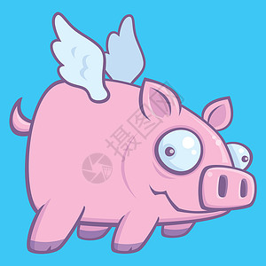 当猪飞翔插图动物卡通片绘画哺乳动物翅膀天方夜谭农场高清图片