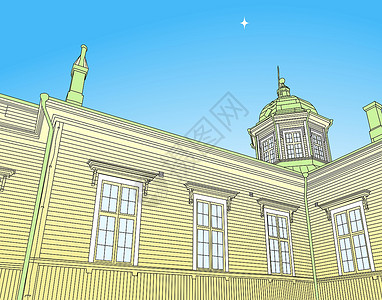 木制教堂木头插图建筑木材宗教窗户房子星星天空乡村背景图片