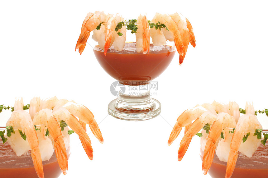 白上孤立的虾鸡尾酒图片