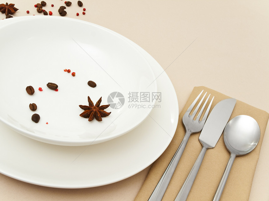 表格服务厨具小菜餐具桌布用具银器风格盘子香料勺子图片