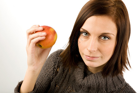 女性与苹果女孩水果食物模型老师女士红色礼物学生背景图片