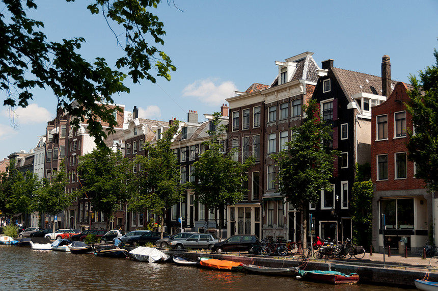 阿姆斯特丹运河汽车工匠古董特丹自行车房子蓝色石头运河精神图片