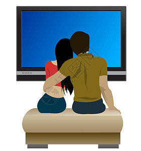 情侣在看电视夫妻电视女朋友娱乐长椅男人房间电影房子家具背景图片