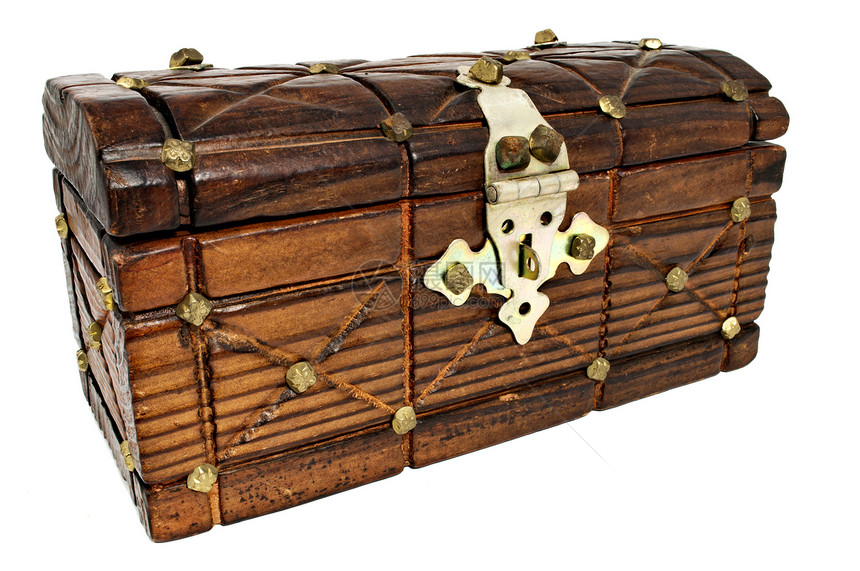 封闭的藏宝箱盒子藏宝图木头古董海盗棕色白色财富金子胸部图片