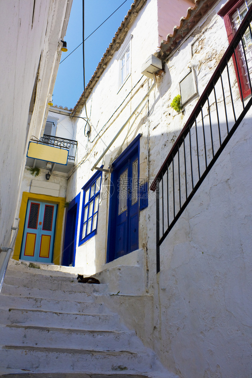 希腊海合岛街头景点人行道旅游小路假期建筑物住宅建筑学场景房屋图片