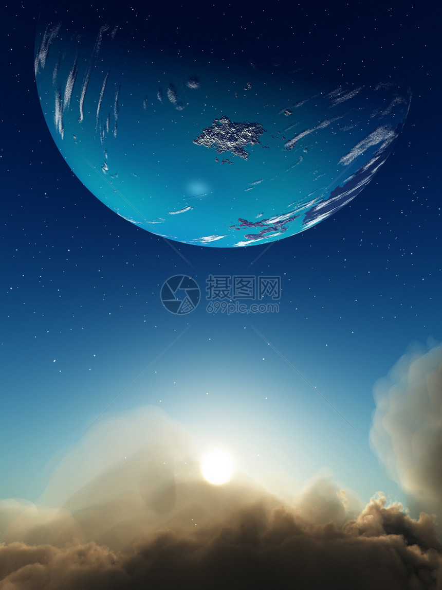 云与空间日落世界蓝色太阳景观行星天空曲线星星阳光图片