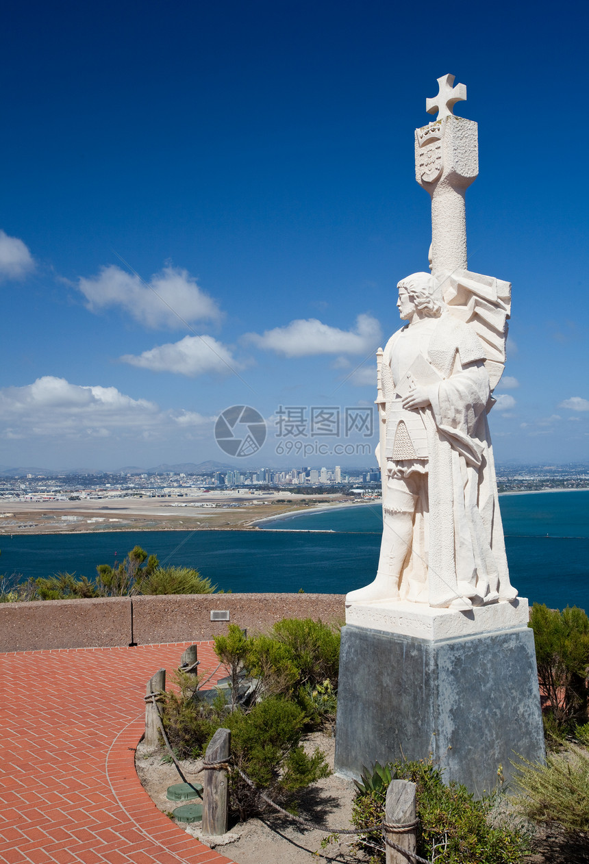 卡布里略纪念碑和圣地亚哥海洋探险家历史性公园历史晴天雕塑国家海岸雕像图片